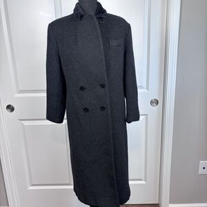 J.G. Hook 100% Wool Long Coat Made USA Double Breasted Charcoal Gray Vintage